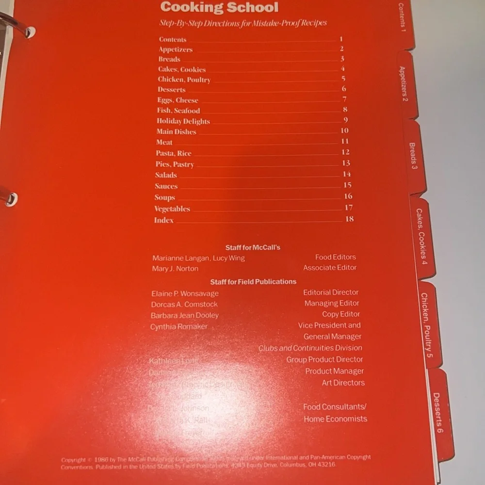 McCall’s Cooking School Binder. Mistake proof recipes dates 1986. Vintage recipe